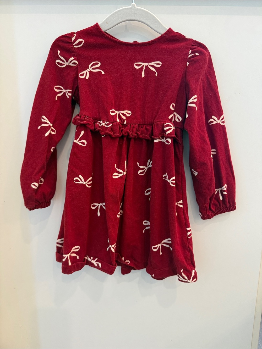 H&M Red Bow-Print Long Sleeve Dress